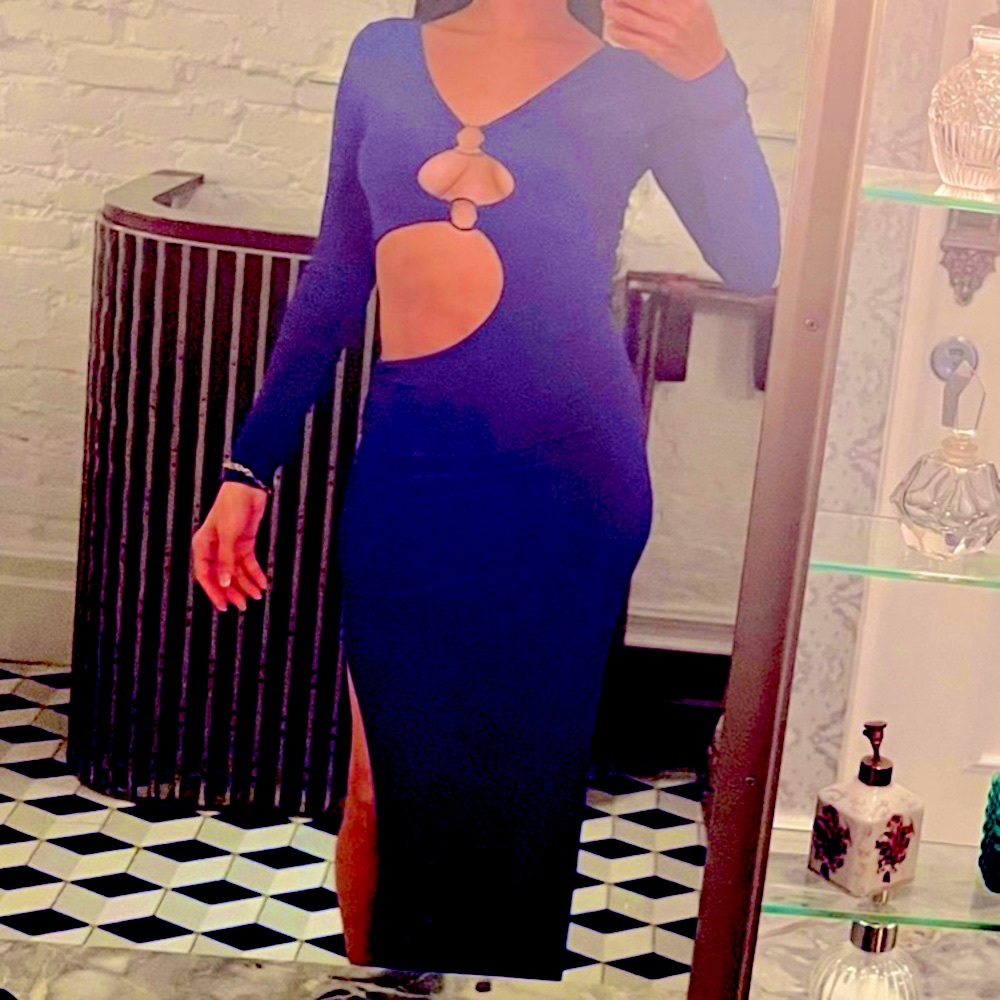 Royal blue long cut out dress with split